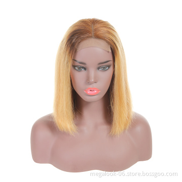 Natural Straight Ombre Colored Brazilian Virgin Human Hair Lace Front Short Bob Wigs for Black Women